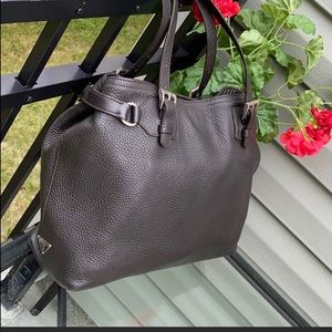 PRADA Brown Pebble leather  Handbag Vitello Daino Semitracolla (authentic)